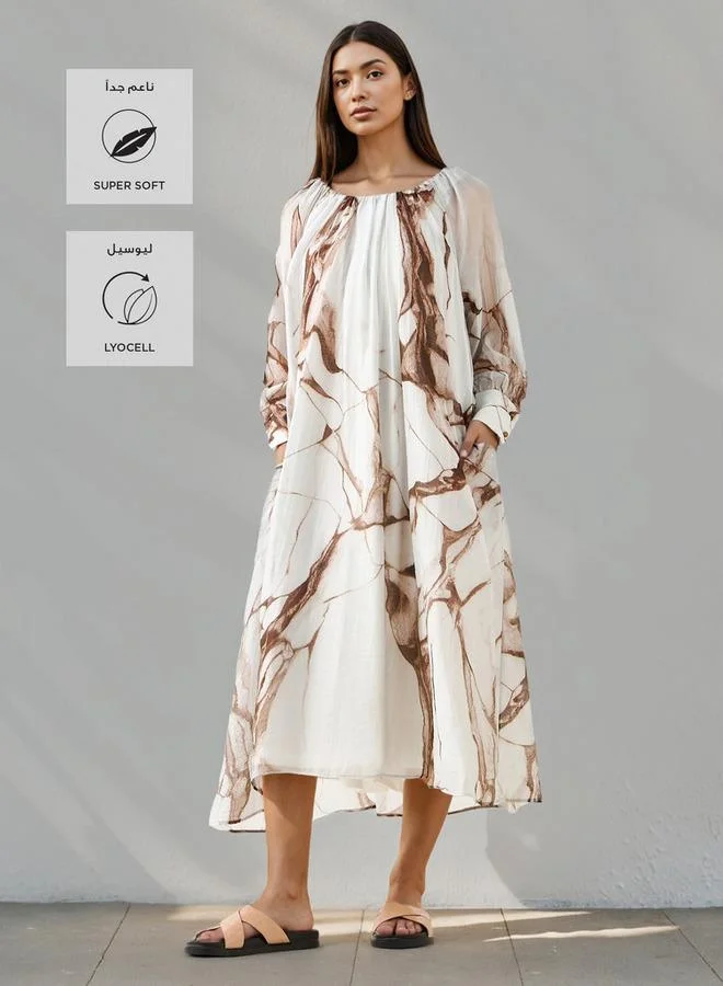 Iconic Iconic Marble Print Midi Dress with Pockets